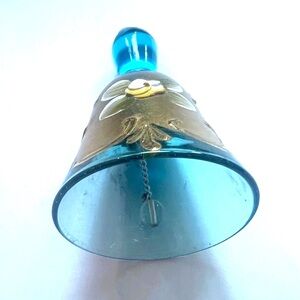 Unique Vintage Blue and Gold Decorative Bell glass hand painted aqua